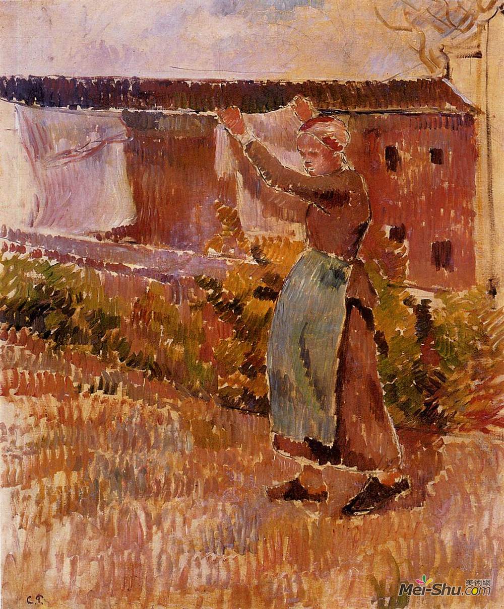 卡米耶·毕沙罗(Camille Pissarro)高清作品《照料衣物的妇女（学习）》