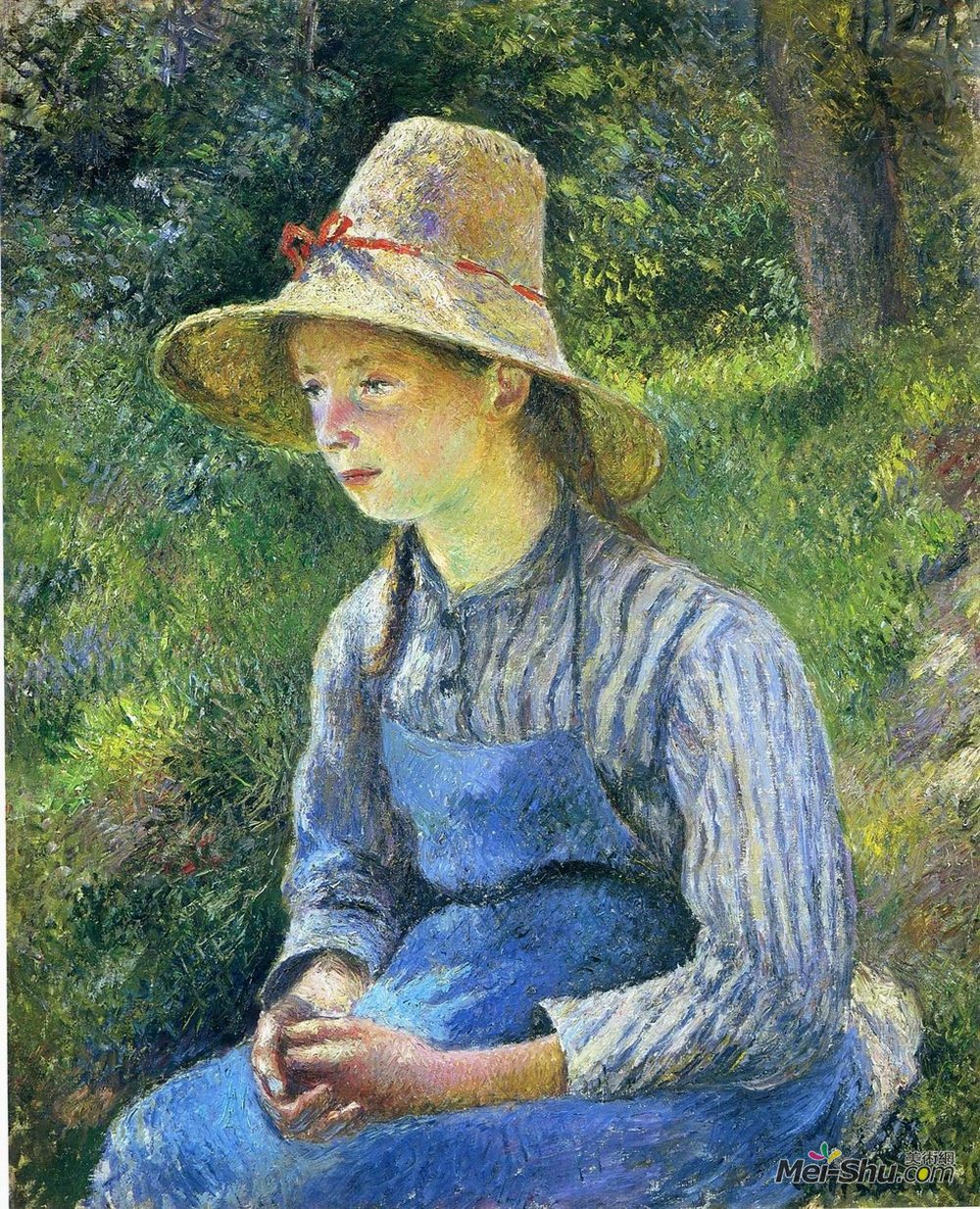 camille pissarro卡米耶·毕沙罗油画4518《戴帽子的年轻农家女孩》