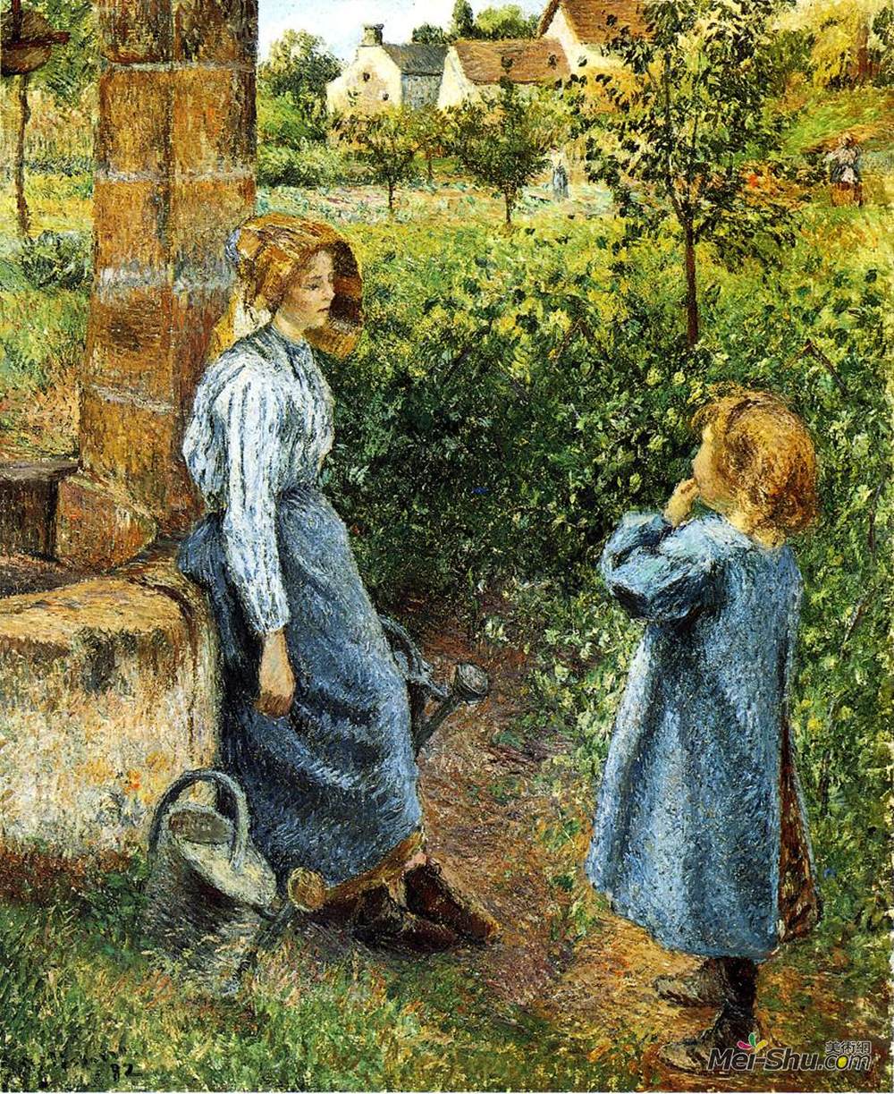 卡米耶·毕沙罗(Camille Pissarro)高清作品《井边的年轻妇女和孩子》