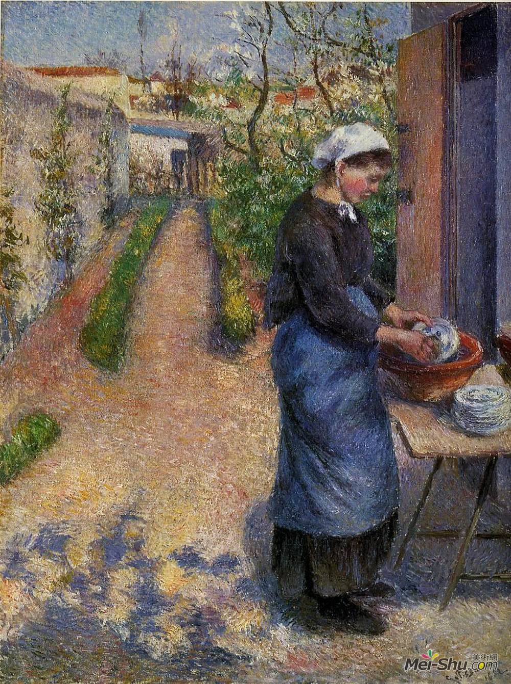 卡米耶·毕沙罗(Camille Pissarro)高清作品《年轻女子洗牌》