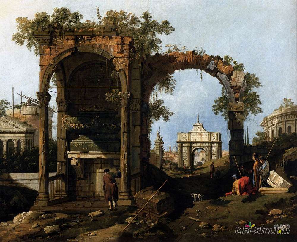 加纳莱托(Canaletto)高清作品《古典遗迹与建筑随想曲》