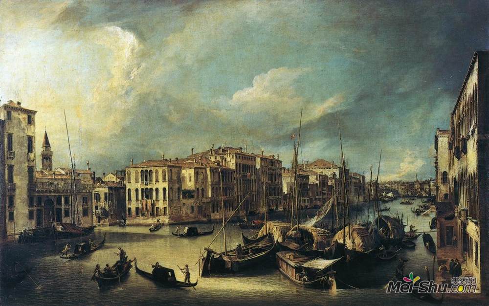 加纳莱托(Canaletto)高清作品《大运河从宫殿广场附近眺望东北部》