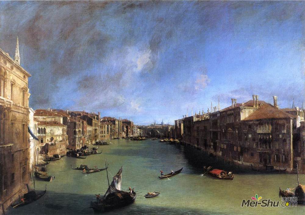 加纳莱托(Canaletto)高清作品《大运河从巴尔拜宫向东北方向眺望》