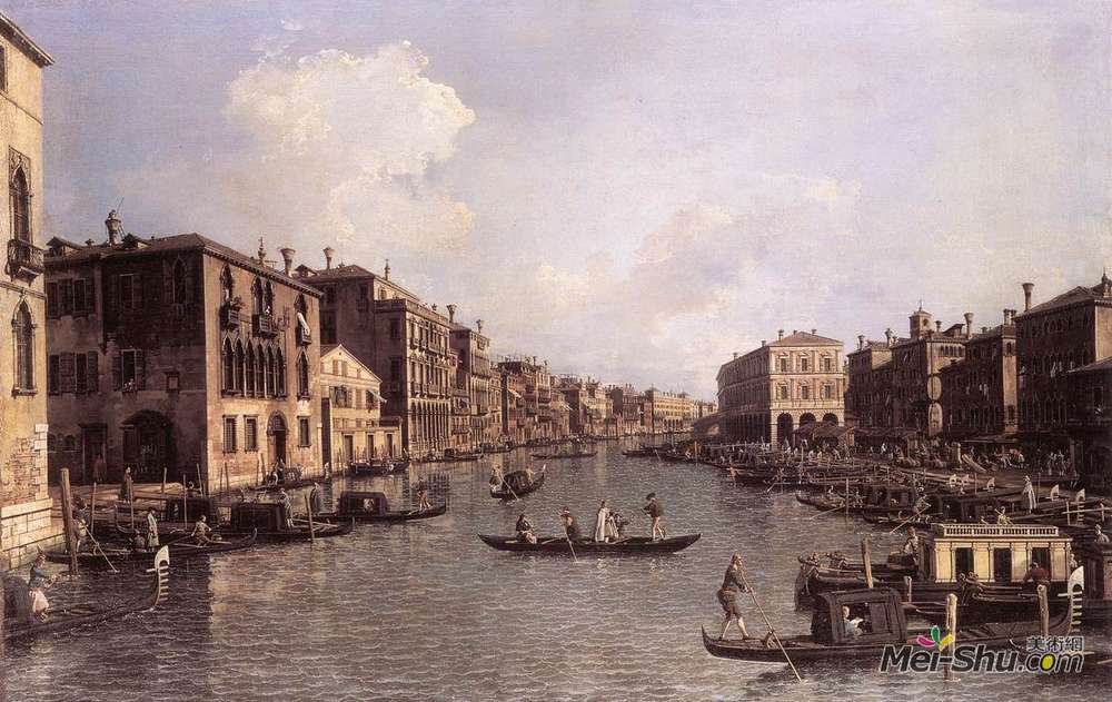 加纳莱托(Canaletto)高清作品《Grand Canal: Looking South East from the Campo Santa Sophia》