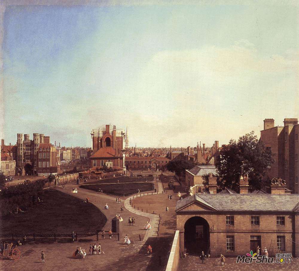 加纳莱托(Canaletto)高清作品《London: Whitehall and the Privy Garden from Richmond House》