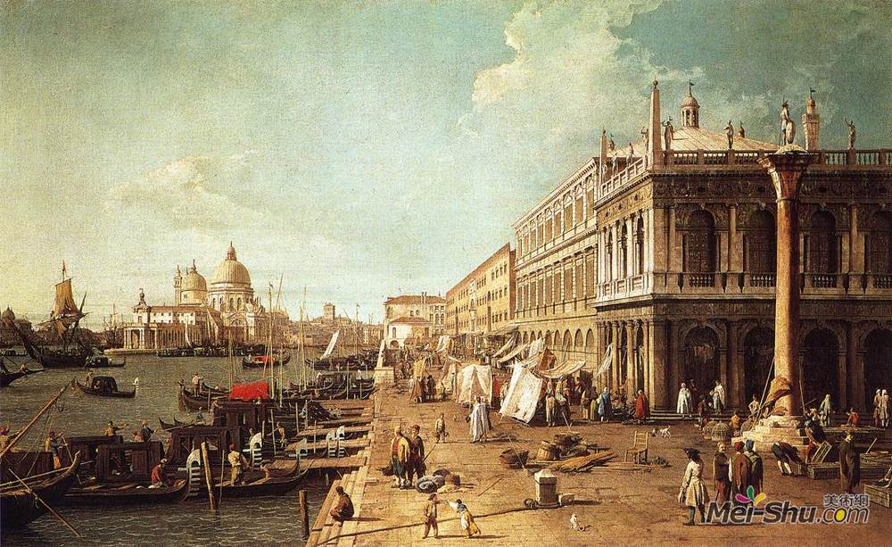 加纳莱托(Canaletto)高清作品《Molo with the Library (Molo Looking Towards the Zecca)》