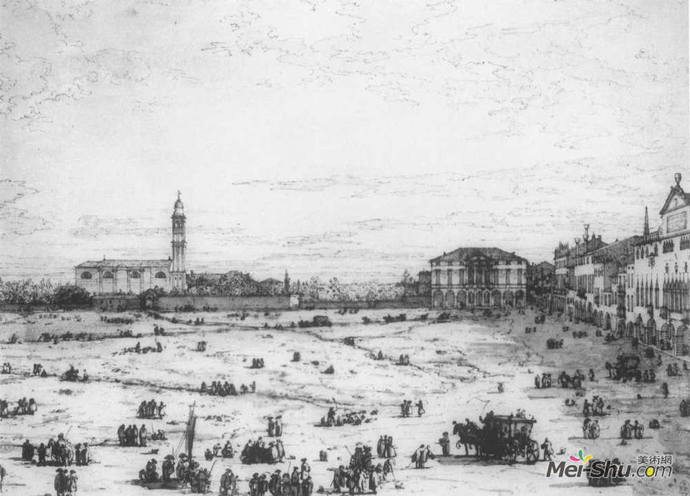 加纳莱托(Canaletto)高清作品《Padua: The Prato della Valle with Santa Giustinia and the Ch》