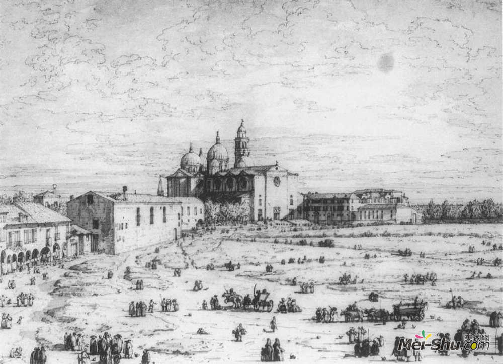 加纳莱托(Canaletto)高清作品《Padua: The Prato della Valle with Santa Giustinia and the Ch》