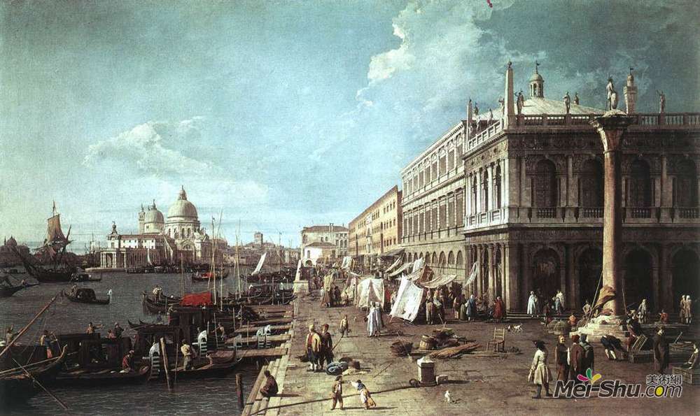 加纳莱托(Canaletto)高清作品《The Molo with the Library and the Entrance to the Grand Cana》