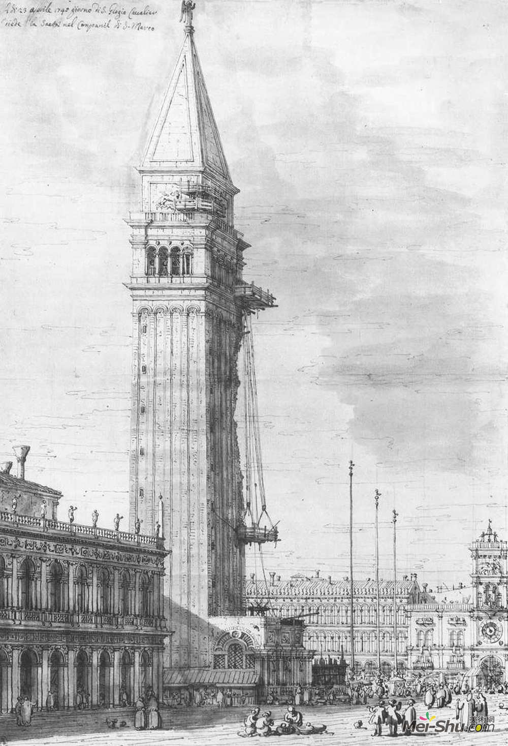 加纳莱托(Canaletto)高清作品《The Piazzetta: Looking North, the Campanile under Repair》