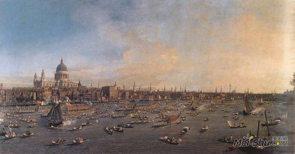 加纳莱托(Canaletto)高清作品《The River Thames with St. Paul's Cathedral on Lord M》