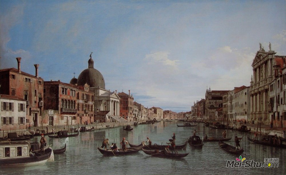 加纳莱托(Canaletto)高清作品《The Upper Reaches of the Grand Canal with S. Simeone Piccolo》