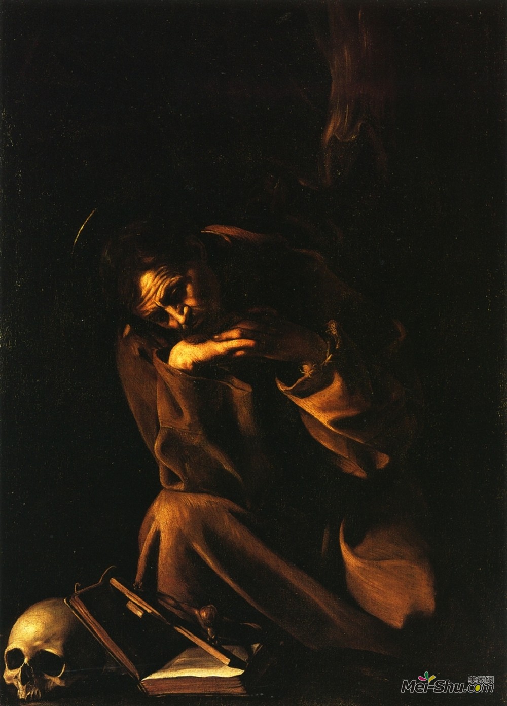 卡拉瓦乔(Caravaggio)高清作品《冥想中的圣弗兰西斯》