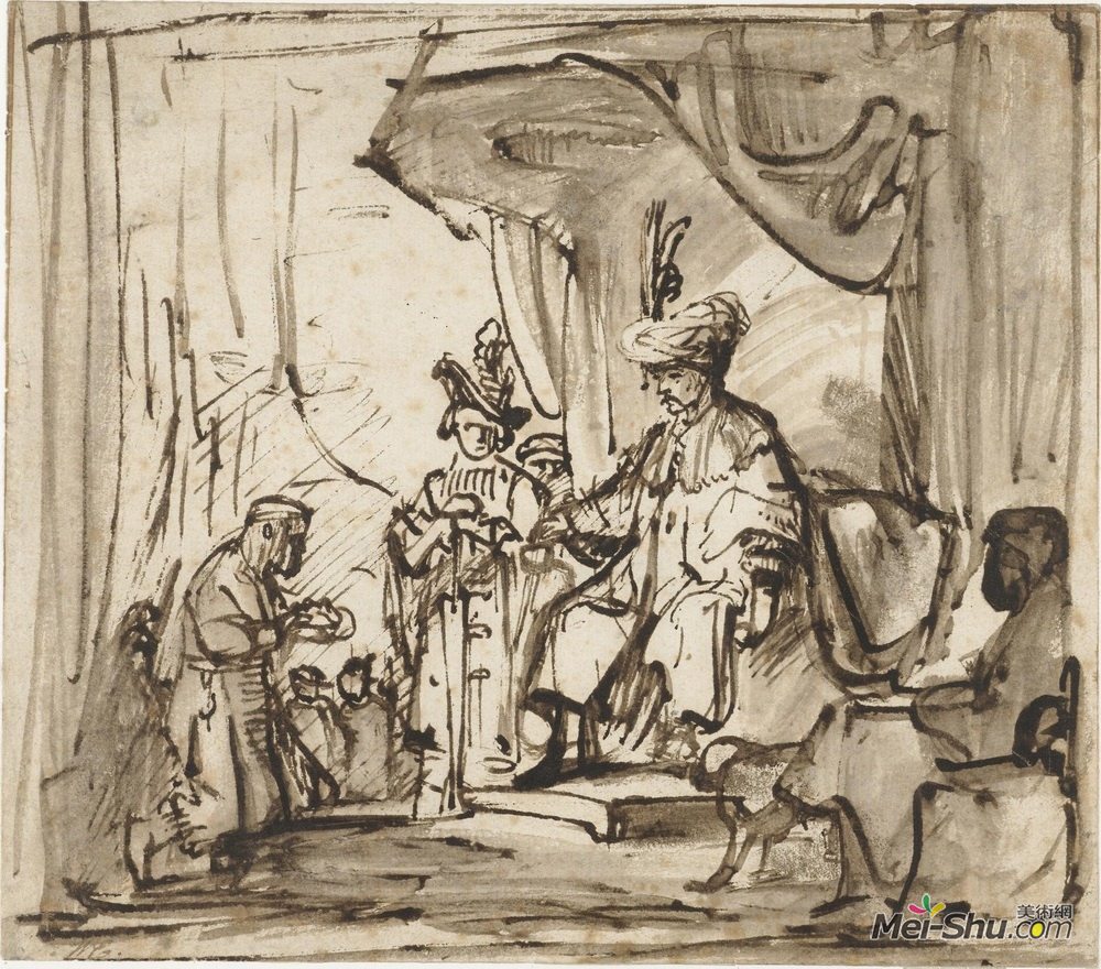 卡雷尔·法布里蒂乌斯(Carel Fabritius)高清作品《撒乌耳向戴维展示王冠的仆人》