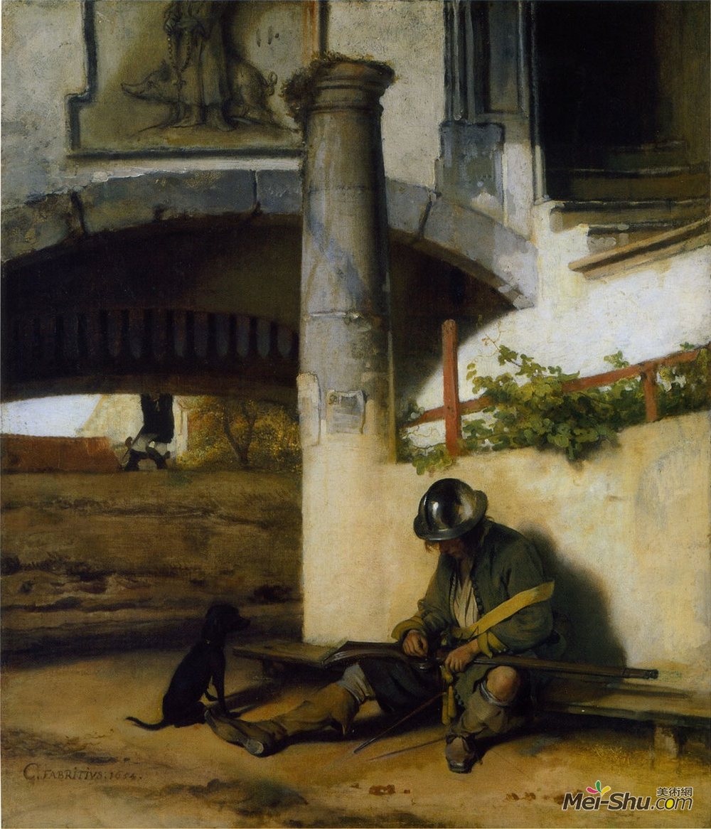 卡雷尔·法布里蒂乌斯(Carel Fabritius)高清作品《门卫哨兵》