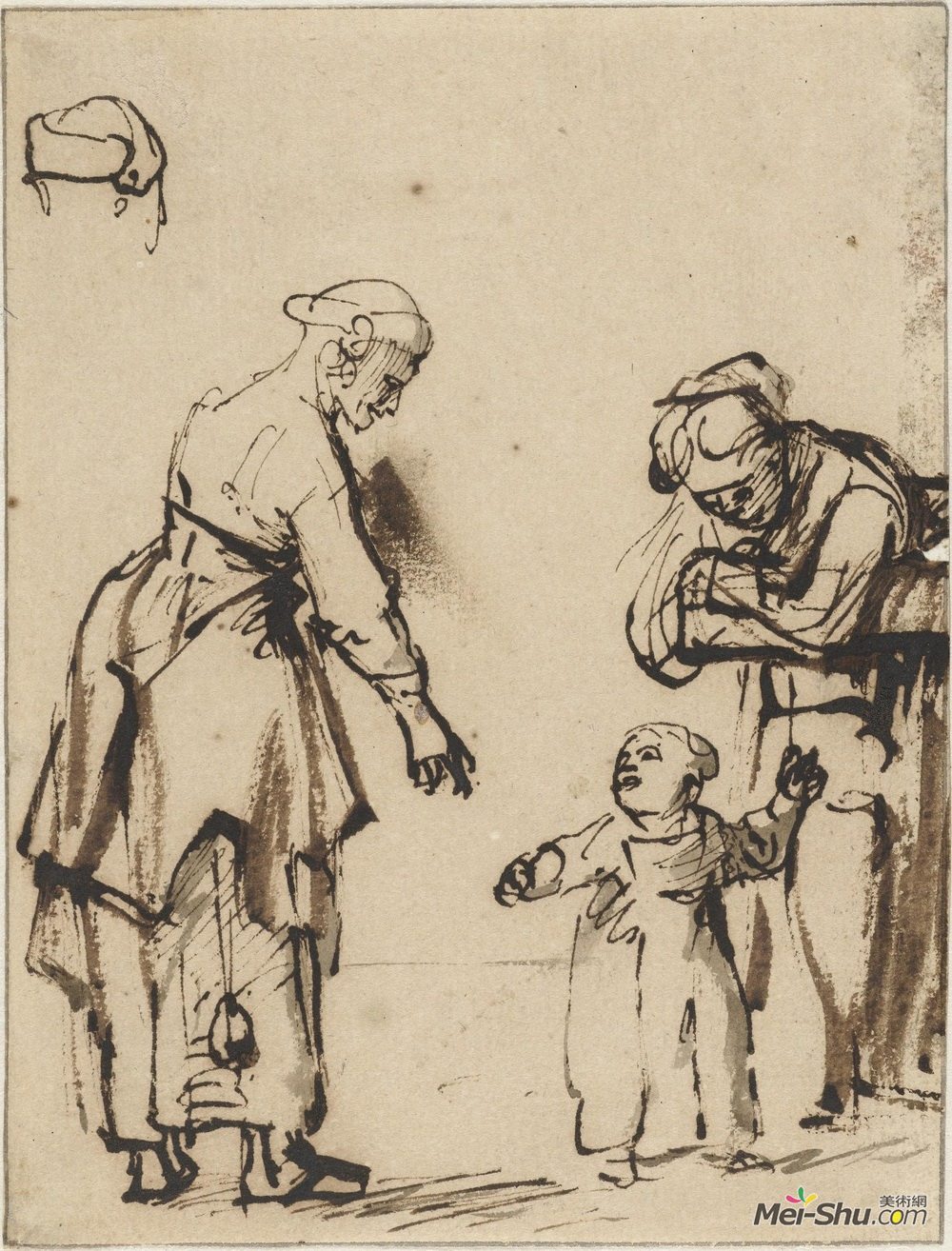 卡雷尔·法布里蒂乌斯(Carel Fabritius)高清作品《两个有孩子的常住妇女》