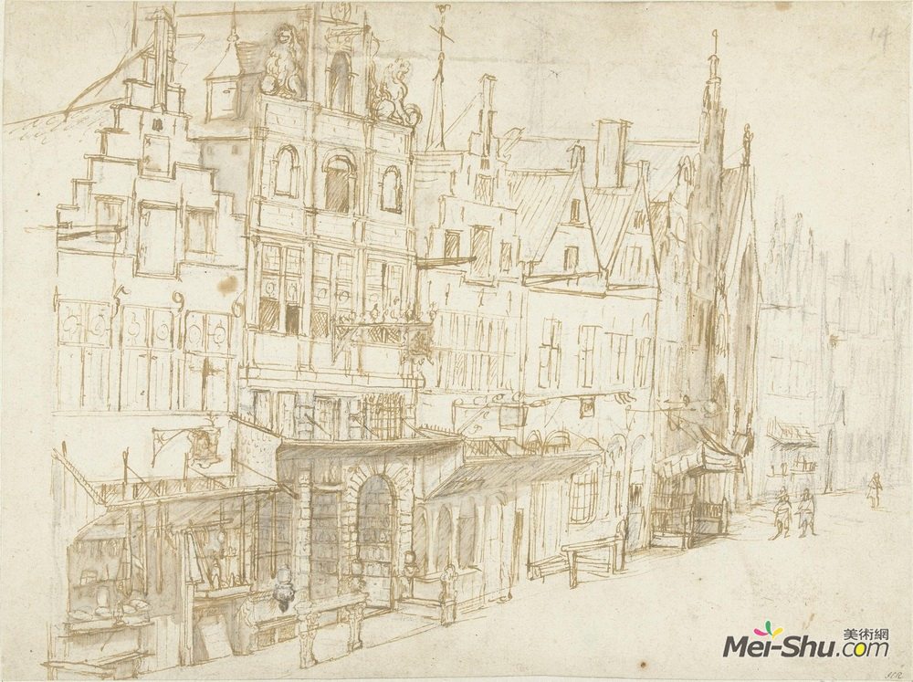 卡雷尔·法布里蒂乌斯(Carel Fabritius)高清作品《城市中一排房子的视图》