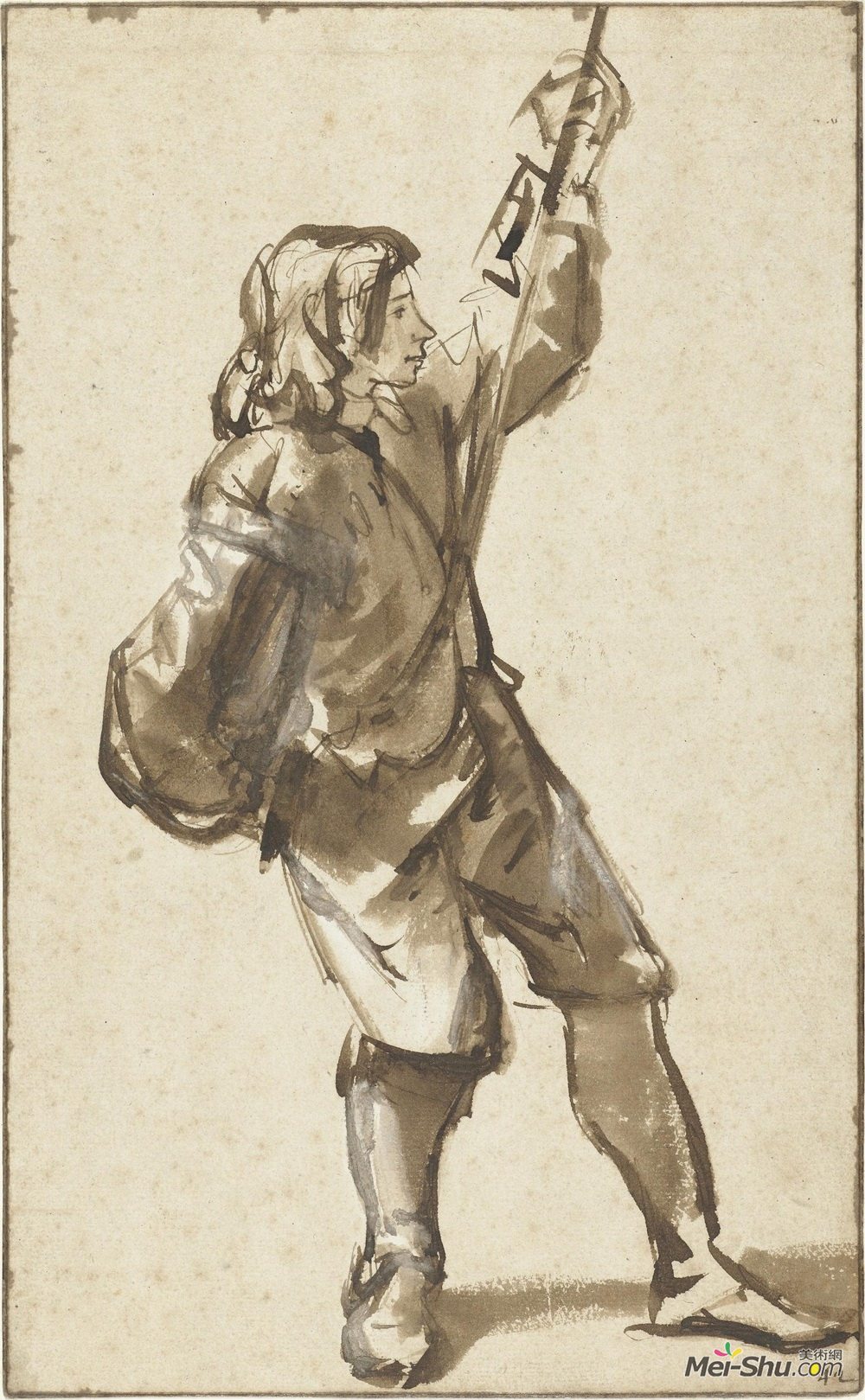 卡雷尔·法布里蒂乌斯(Carel Fabritius)高清作品《站着拿绳子的年轻人》