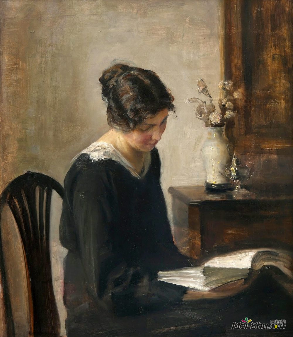 卡尔何露斯(Carl Holsøe)高清作品《黑衣女郎》