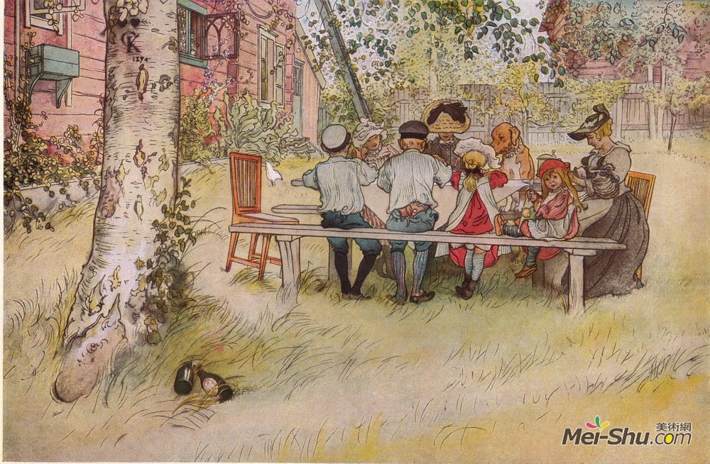 卡尔·拉森(Carl Larsson)高清作品《大桦树下的早餐》