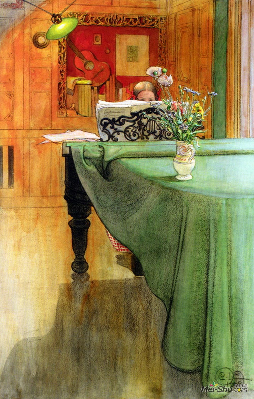 卡尔·拉森(Carl Larsson)高清作品《布里塔钢琴》