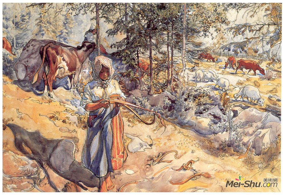 卡尔·拉森(Carl Larsson)高清作品《牧场上的女牛仔》