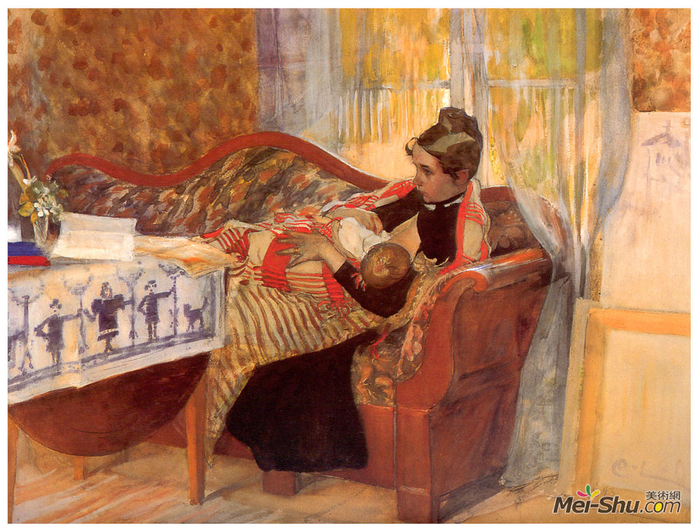 卡尔·拉森(Carl Larsson)高清作品《卡琳和布里塔》