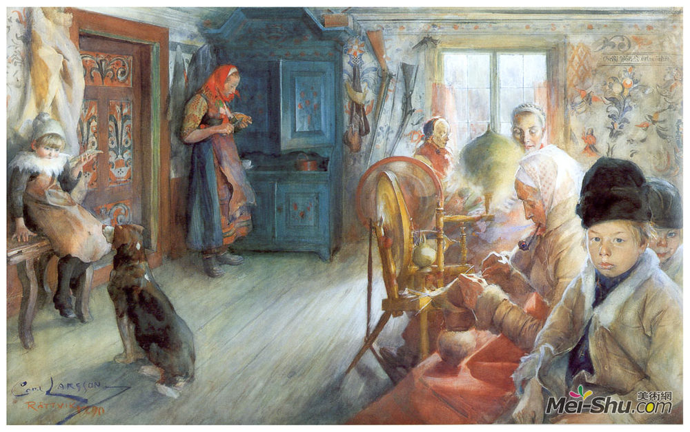 卡尔·拉森(Carl Larsson)高清作品《农民冬季居室》