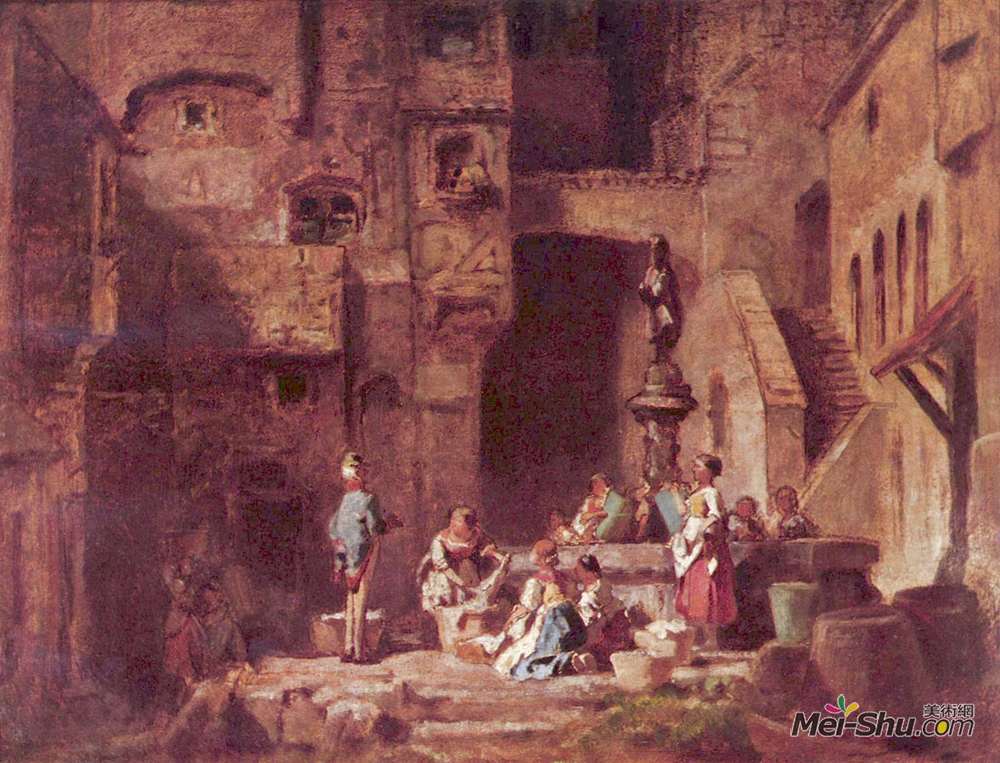 卡尔·施皮茨韦格(Carl Spitzweg)高清作品《洗衣妇在井里》