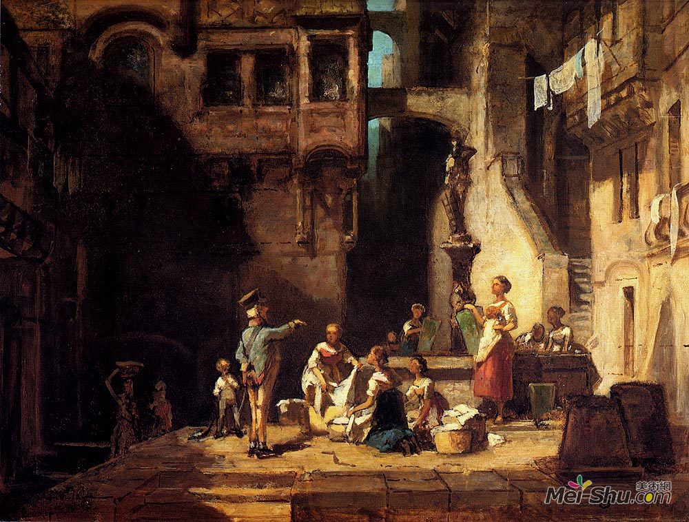 卡尔·施皮茨韦格(Carl Spitzweg)高清作品《洗衣妇在井里》