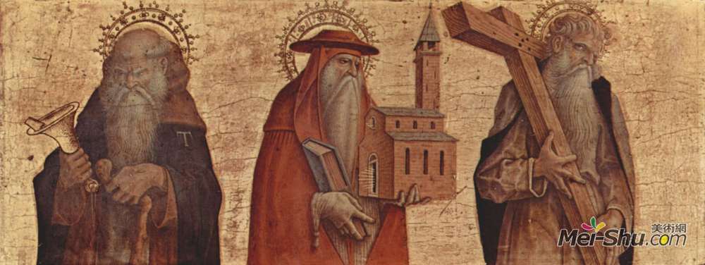 卡罗·克里维里(Carlo Crivelli)高清作品《圣安东尼，圣杰罗姆，圣安德鲁》