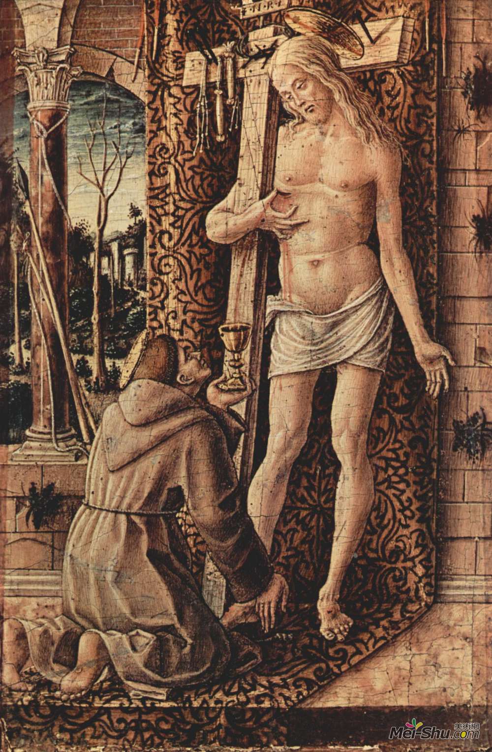 卡罗·克里维里(Carlo Crivelli)高清作品《阿西西的圣弗兰西斯从耶稣基督身上捕捉到血》