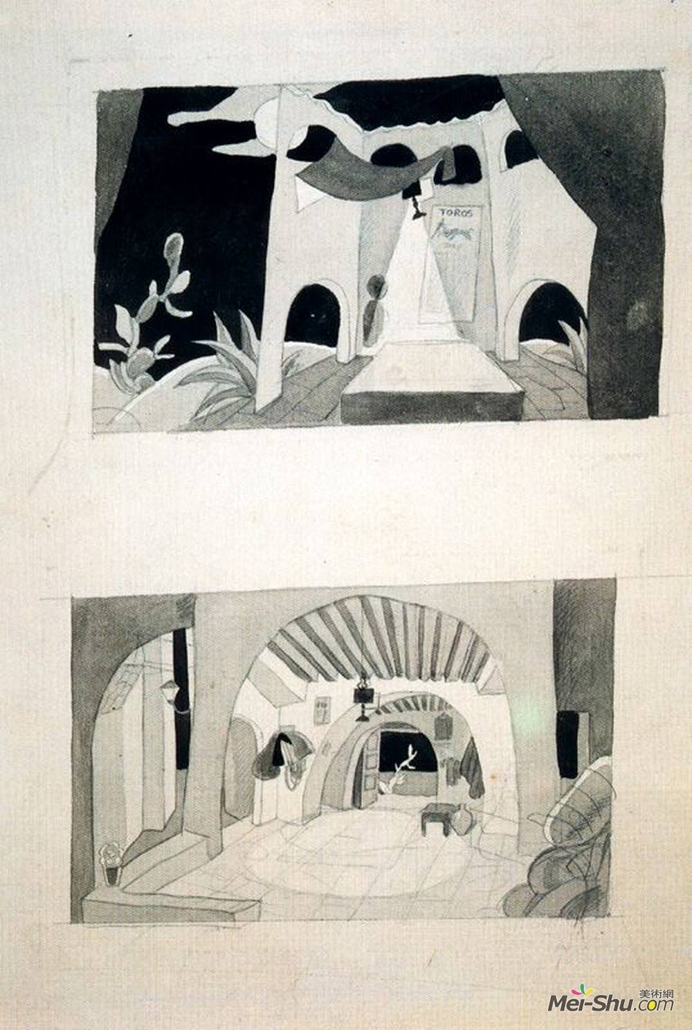 卡洛斯·萨恩斯·代·特哈达(Carlos Saenz de Tejada)高清作品《Sketch for decoration of Carmen, Antonia Merce, "La》