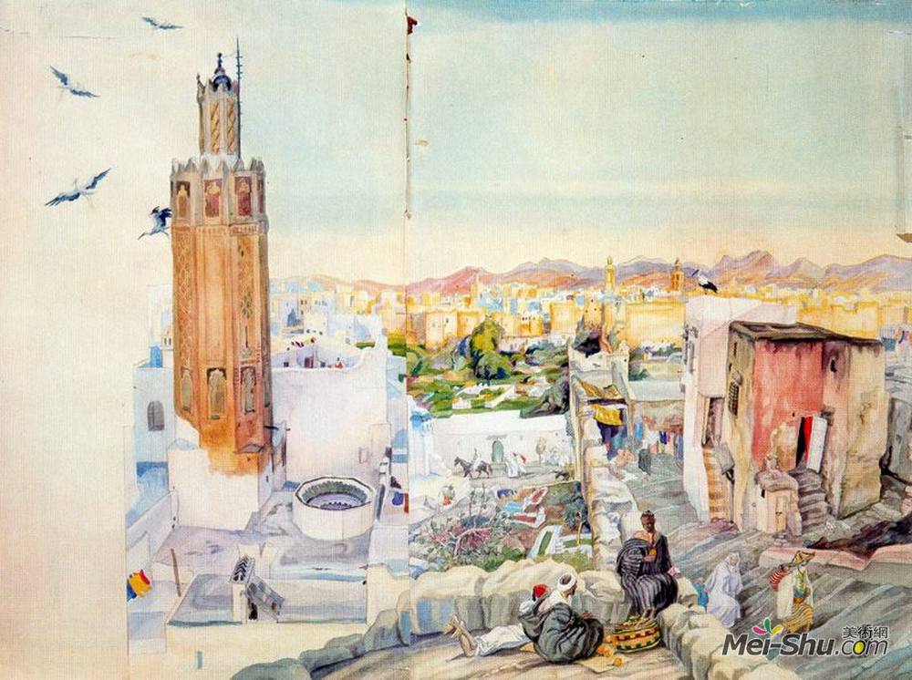 卡洛斯·萨恩斯·代·特哈达(Carlos Saenz de Tejada)高清作品《Visit of Tetuan from the terrace of Khalifa》