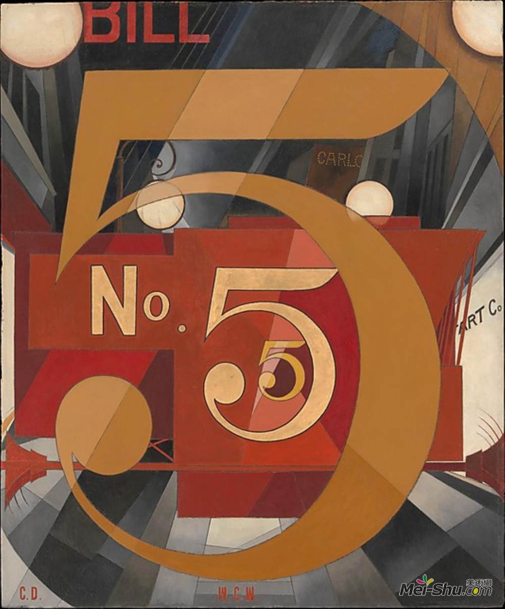 查尔斯·德穆斯(Charles Demuth)高清作品《我看到黄金的数字5（威廉·卡洛斯·威廉姆斯）》