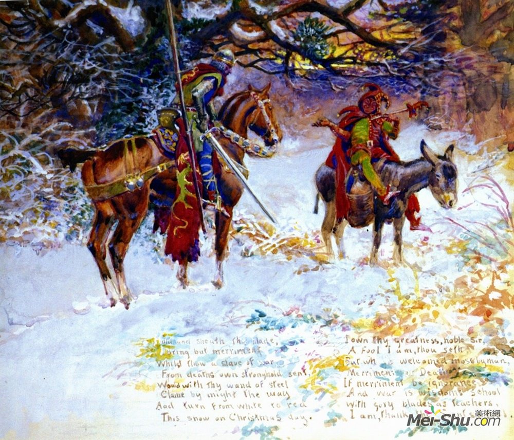 查尔斯·拉塞尔(Charles M. Russell)高清作品《傻瓜和骑士》