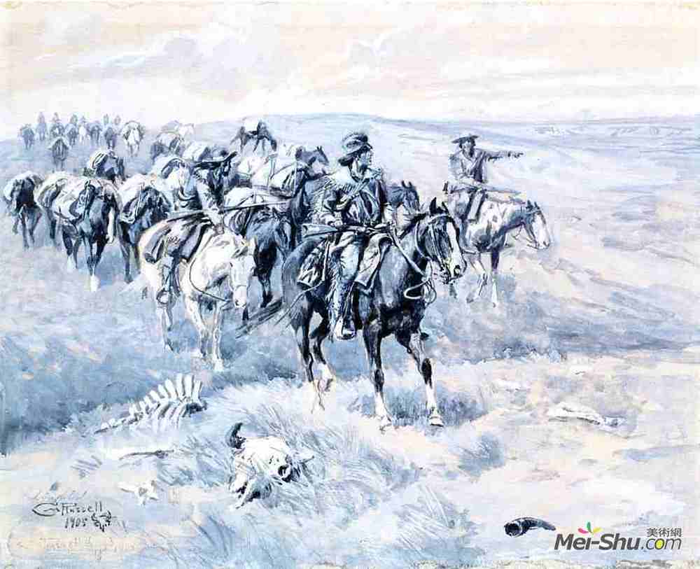 查尔斯·拉塞尔(Charles M. Russell)高清作品《第一个陷阱》