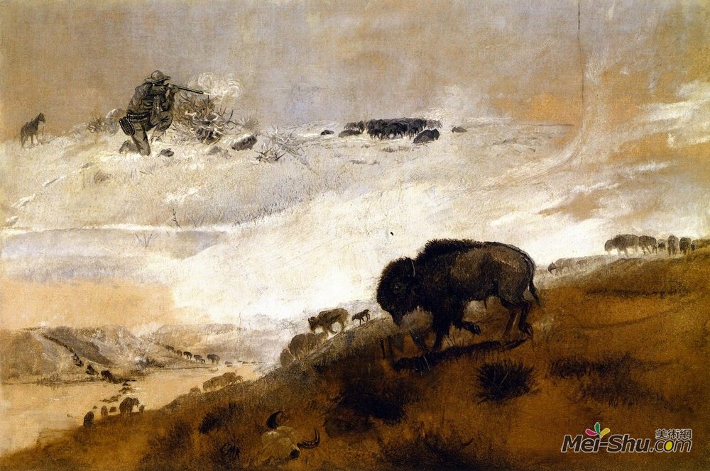 查尔斯·拉塞尔(Charles M. Russell)高清作品《展台。越过密苏里州》