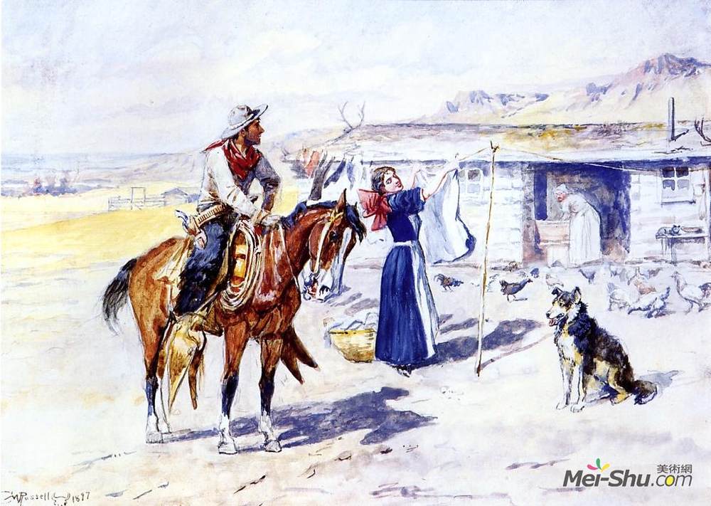 查尔斯·拉塞尔(Charles M. Russell)高清作品《Thoroughman's Home on the Range》