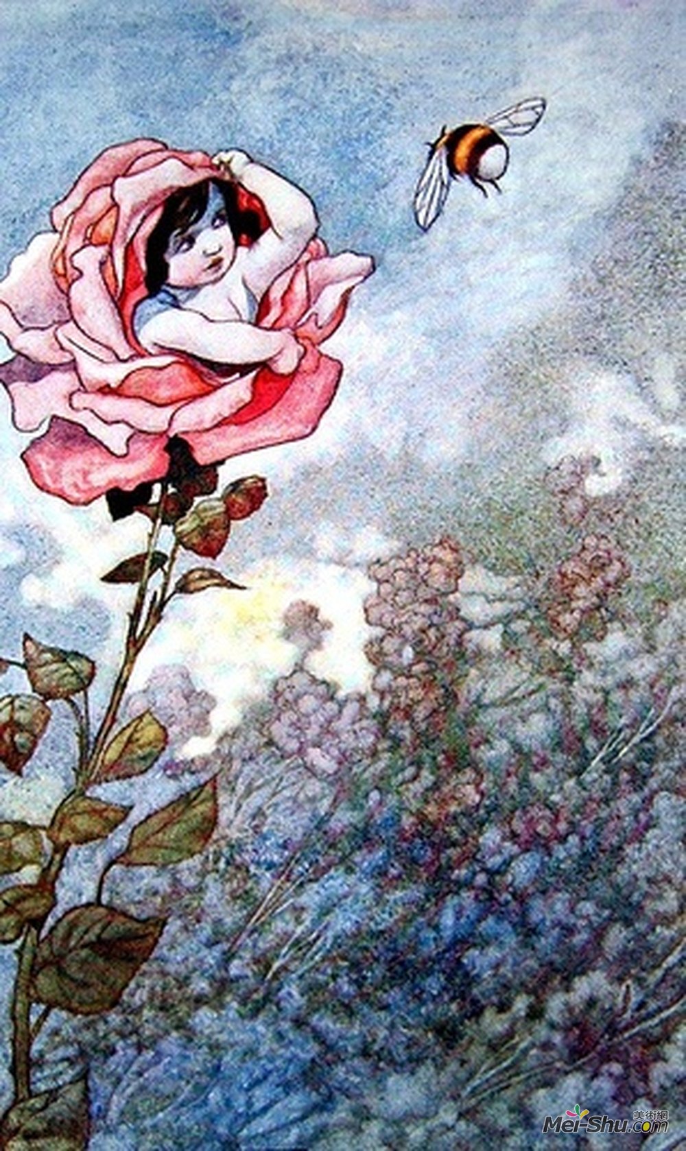 查尔斯·罗宾逊(Charles Robinson)高清作品《藏在玫瑰里的孩子》