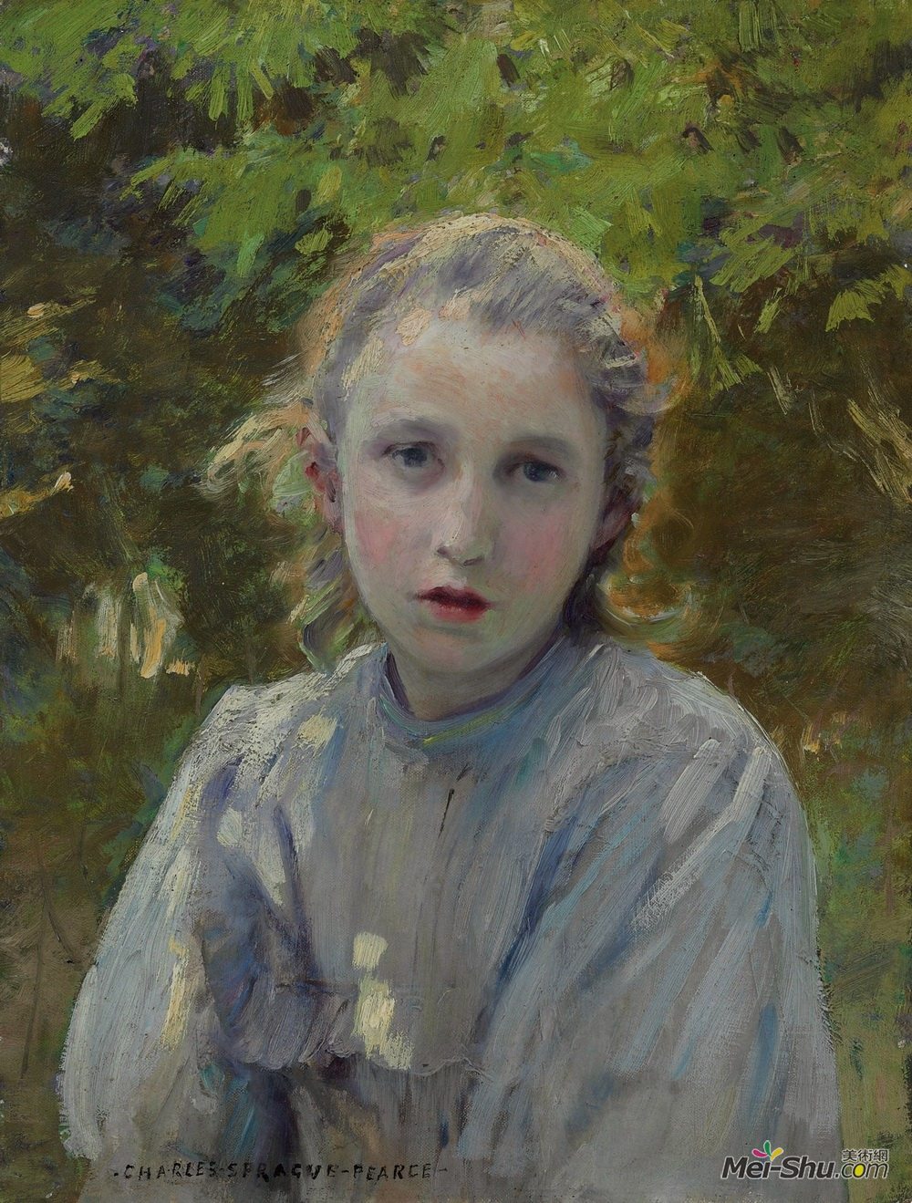 查尔斯·斯普拉格·皮尔斯(Charles Sprague Pearce)高清作品《一个年轻女孩的肖像》