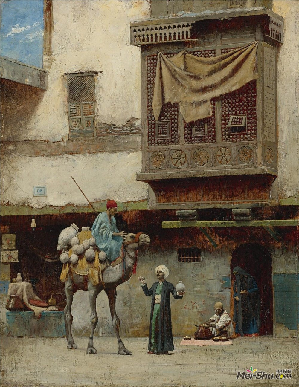 查尔斯·斯普拉格·皮尔斯(Charles Sprague Pearce)高清作品《开罗老城区的陶器销售商》