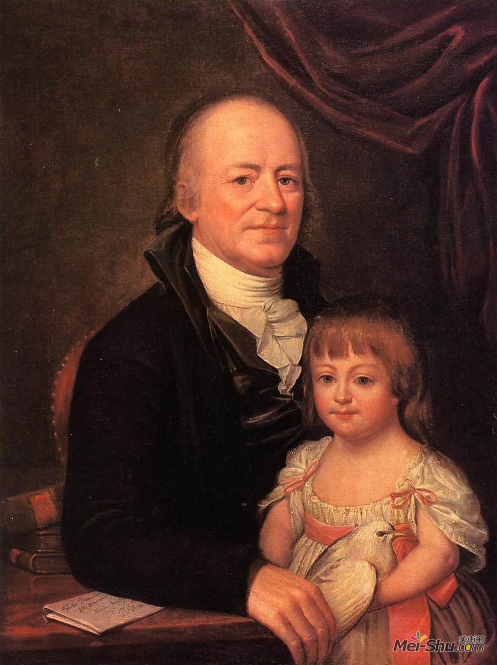 查尔斯·威尔森·皮尔(Charles Willson Peale)高清作品《Thomas Elliott and His Granddaughter Deborah Hibernia》