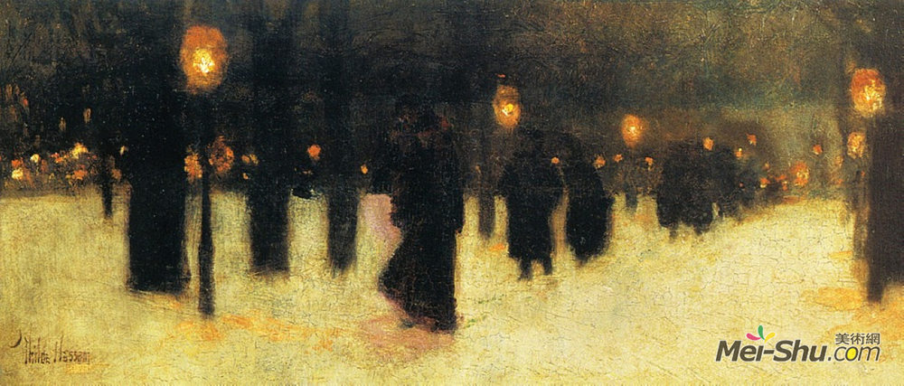 施尔德·哈森(Childe Hassam)高清作品《在冬天的夜晚》