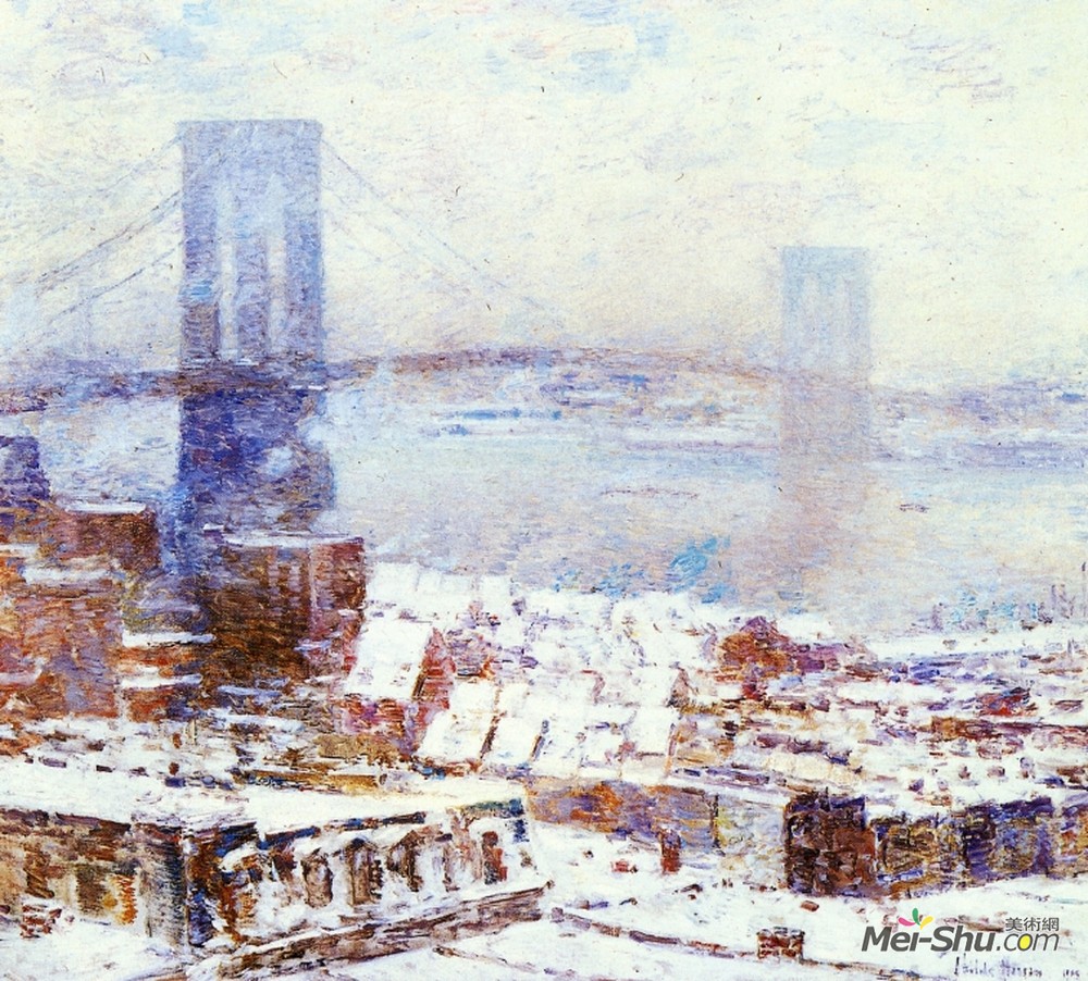 施尔德·哈森(Childe Hassam)高清作品《冬季布鲁克林大桥》
