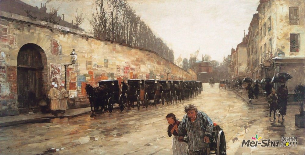 施尔德·哈森(Childe Hassam)高清作品《出租车车站，波拿巴街》