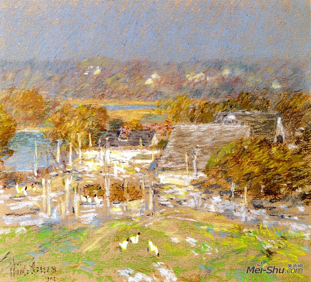 施尔德·哈森(Childe Hassam)高清作品《霍利之家的鸡场》