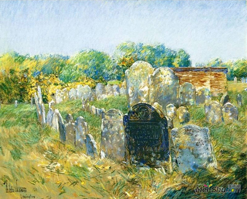 施尔德·哈森(Childe Hassam)高清作品《列克星敦的殖民地墓地》