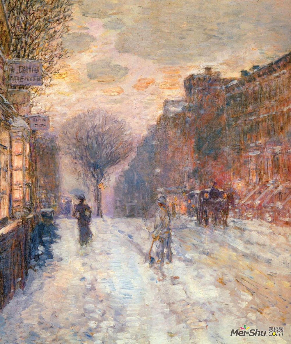 施尔德·哈森(Childe Hassam)高清作品《初雪过后》