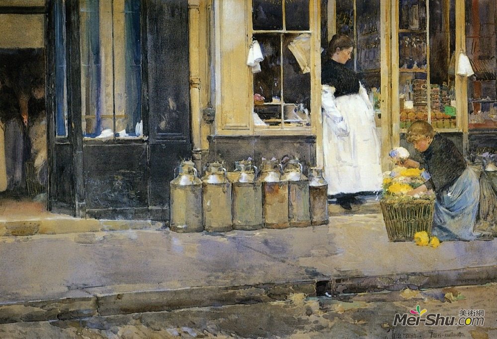 施尔德·哈森(Childe Hassam)高清作品《花店和乳品店》